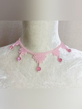 Handmade Pink Beaded Statement choker Coquette Necklace